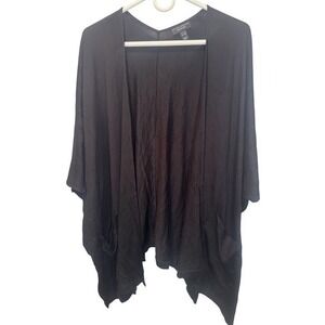 Susan Graver Weekend Black Open Front Cardigan Kimono Sleeve Pockets XLP NEW